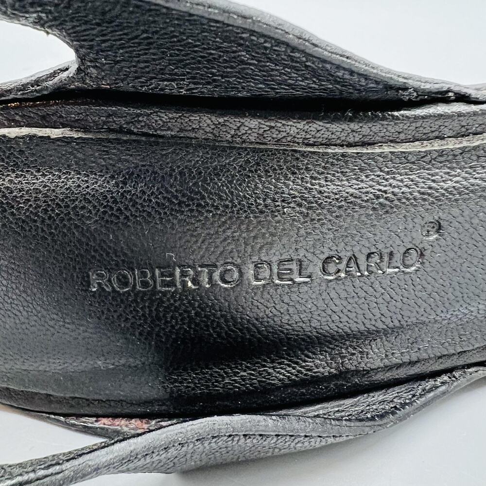 Roberto Del Carlo Sandals Womens 6.5 Black Leather Slingback Wedge Heel Shoes - Picture 10 of 11